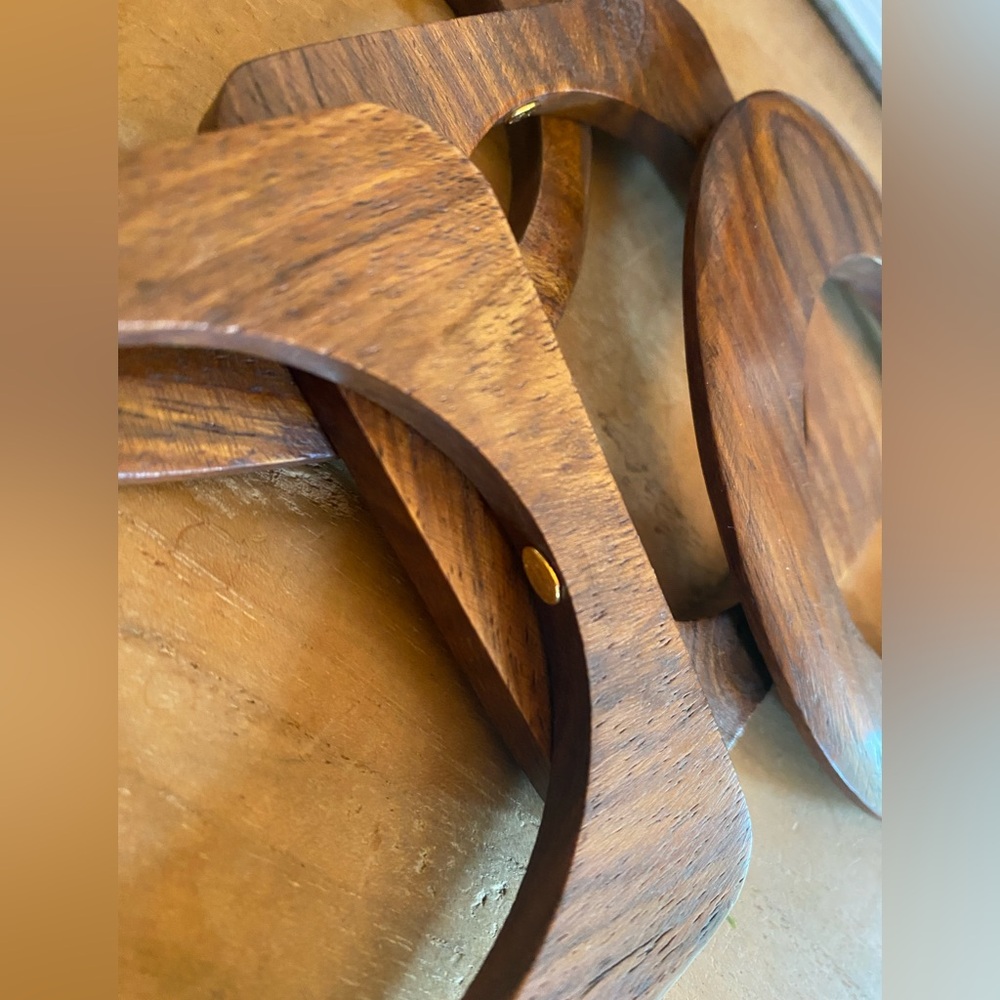 Kenneth Jay Lane Set of 4 Wood Geometric Wood Bangle Bracelets - Picture 2 of 7